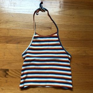 Brandy Melville halter style tie stripped crop top